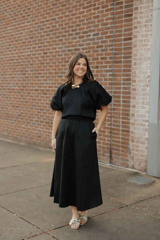 Davina Black Taffeta Midi Ball Skirt (S-3XL)