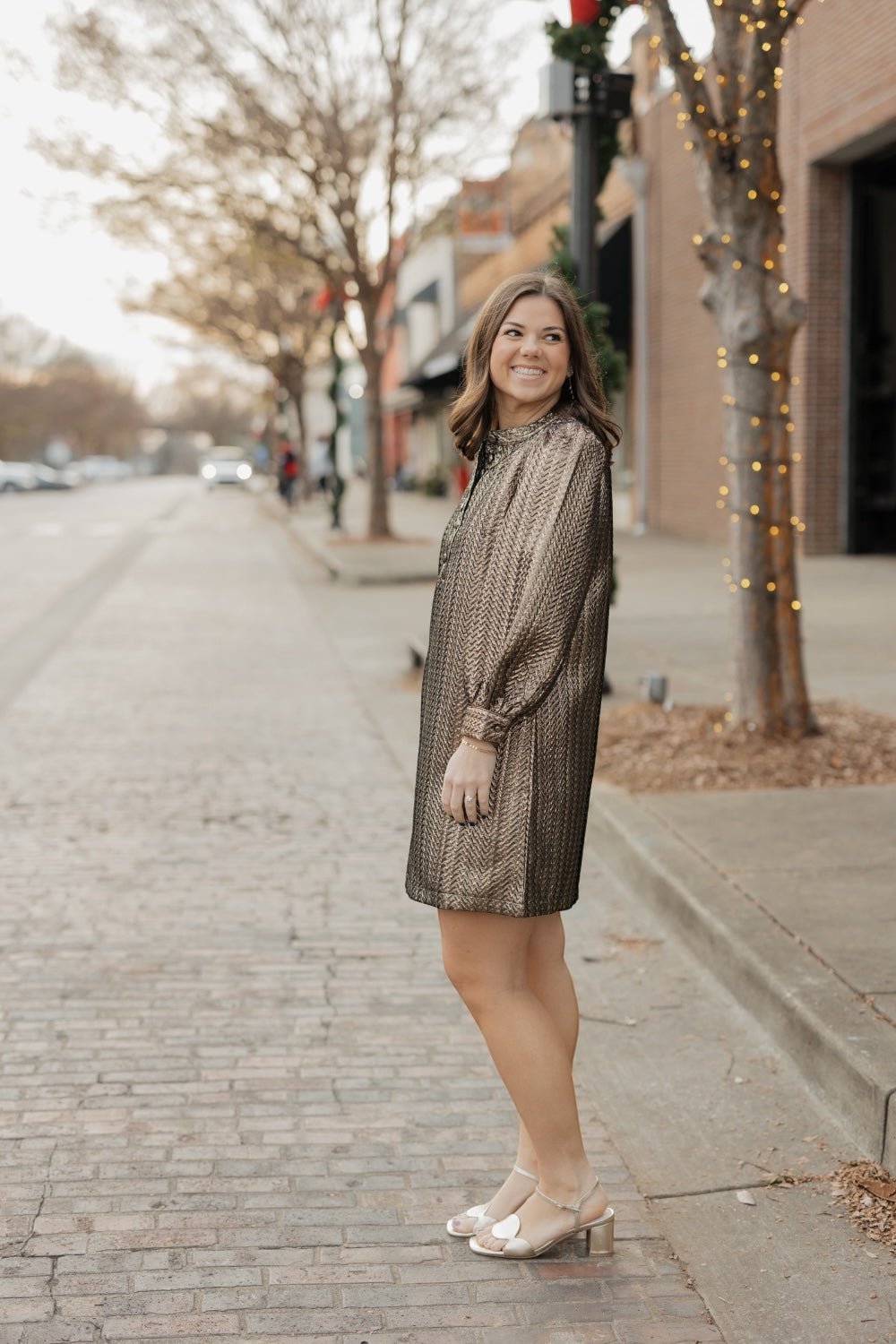 Maeve Gold Jacquard Mini Dress