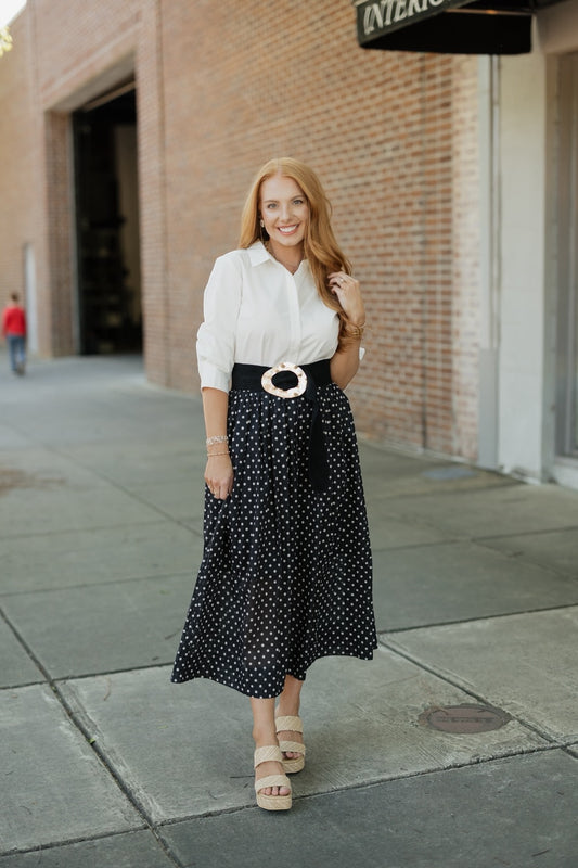 Sara Polka Dot Midi Skirt
