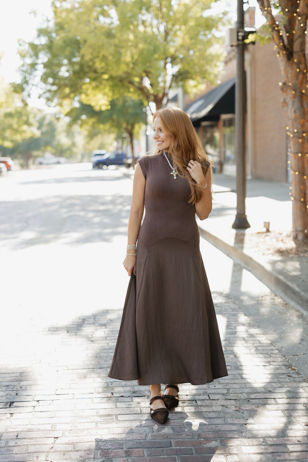 Liora Chestnut Sweater Midi Dress