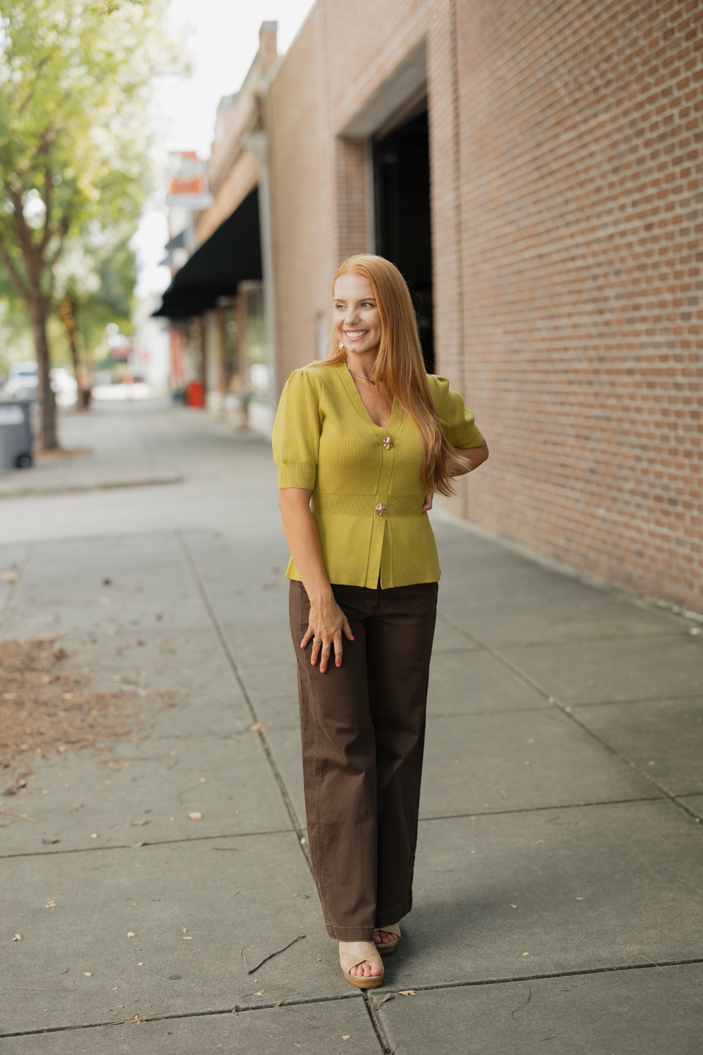 Chartreuse Ribbed Short Sleeve Sweater (XS-XL)