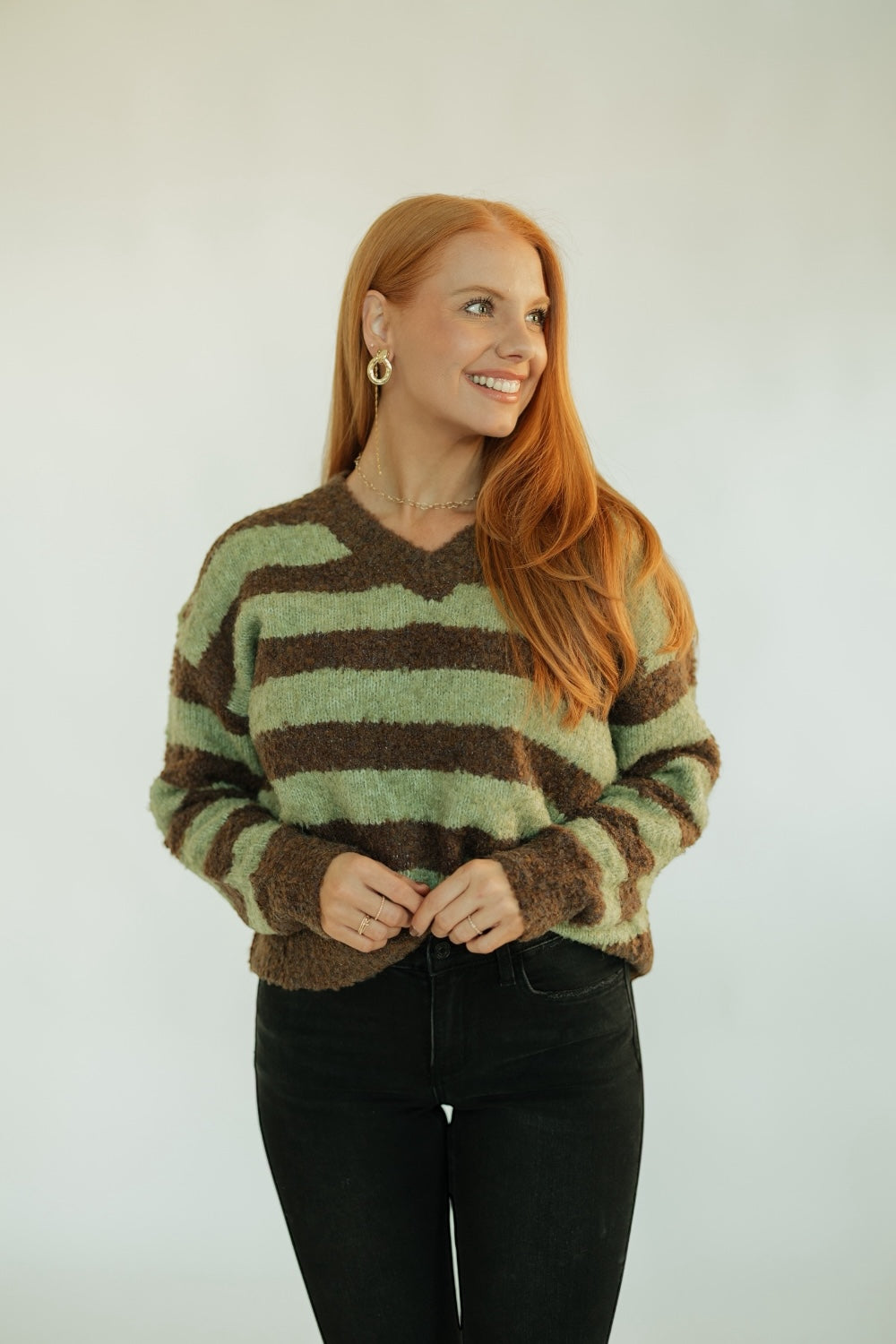 Brown & Green Striped Sweater