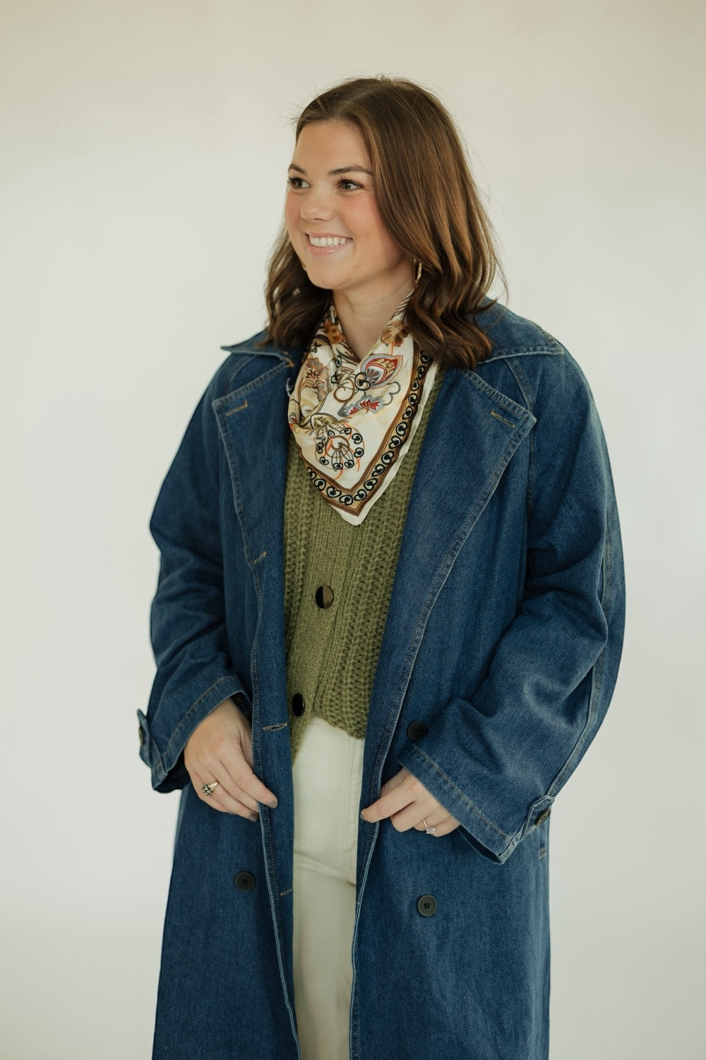 Denim Double Pocket Trench Coat