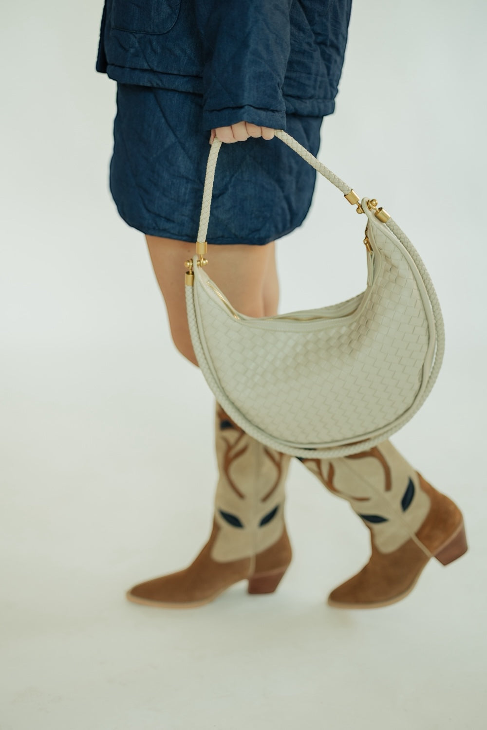 Biege Woven Hobo Bag