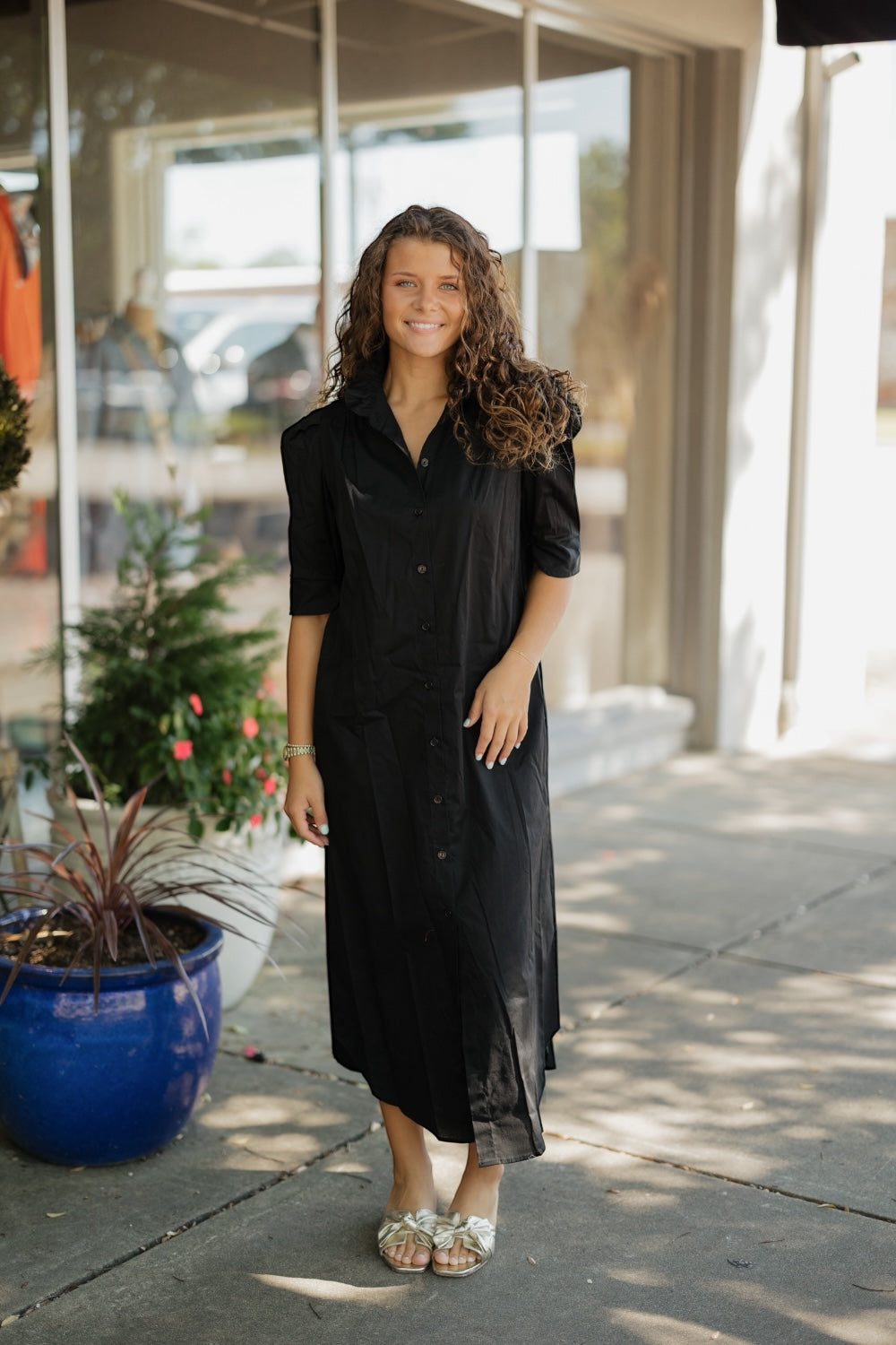 Nina Black Ruffle Collar Shirt Dress (S-3XL)