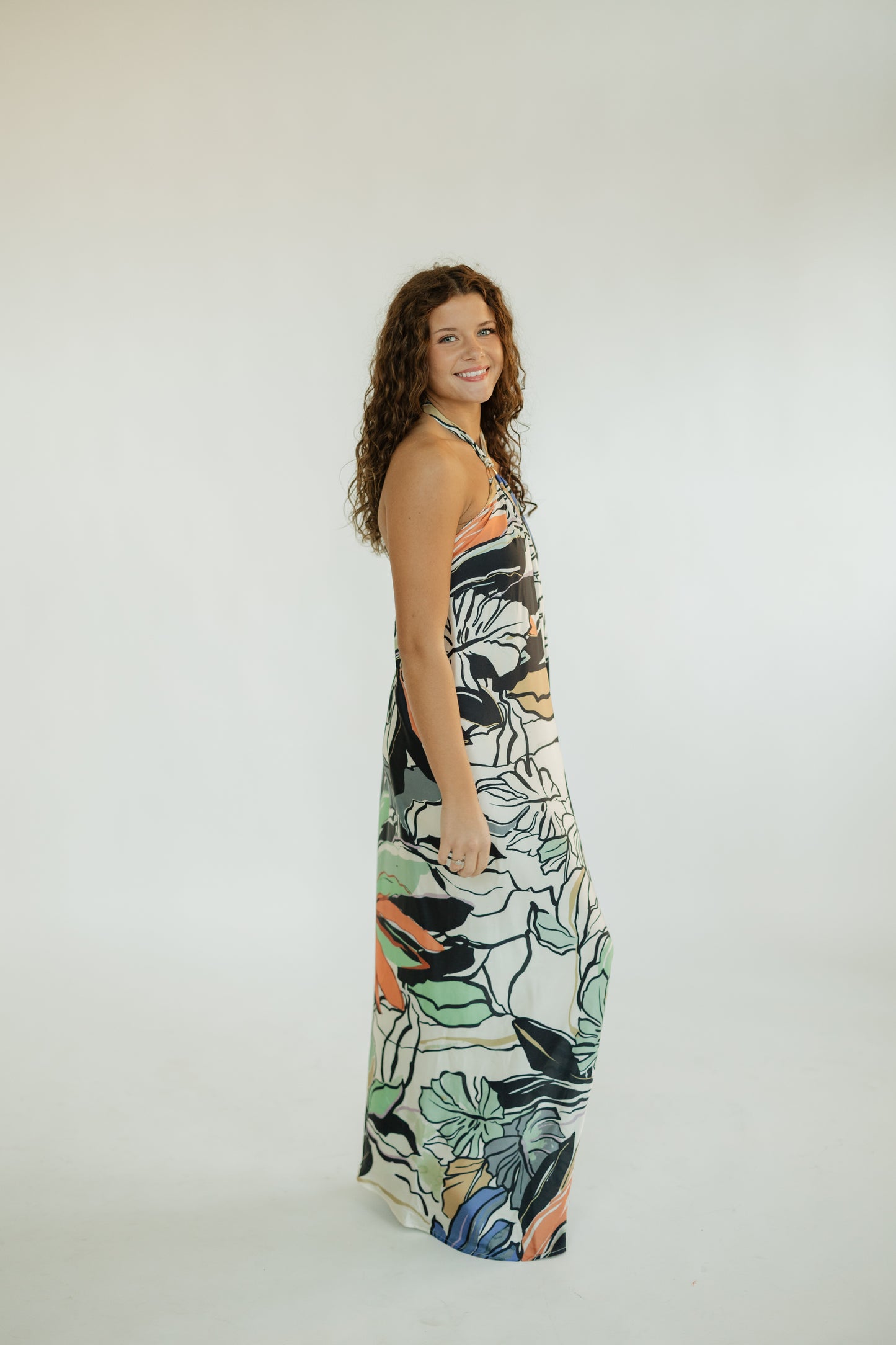 Blue Botanical Maxi Halter Dress (XS-XL)