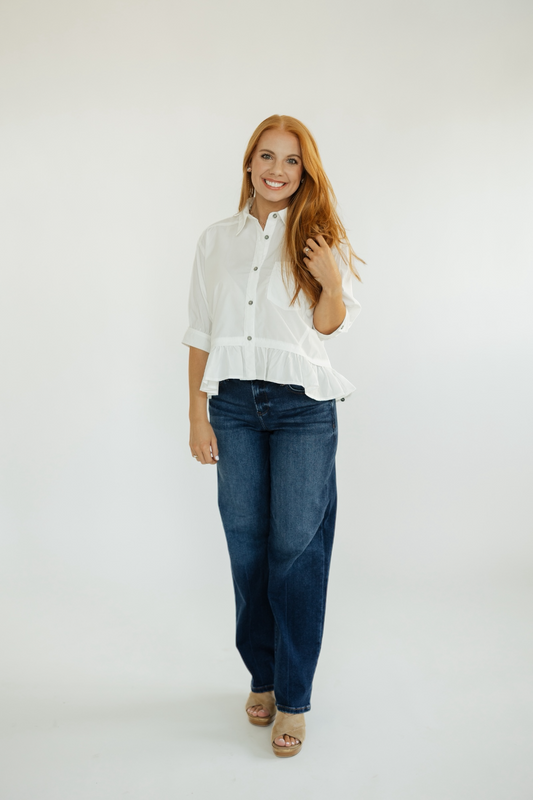 Lana Off White Ruffle Hem Top (S-2XL)