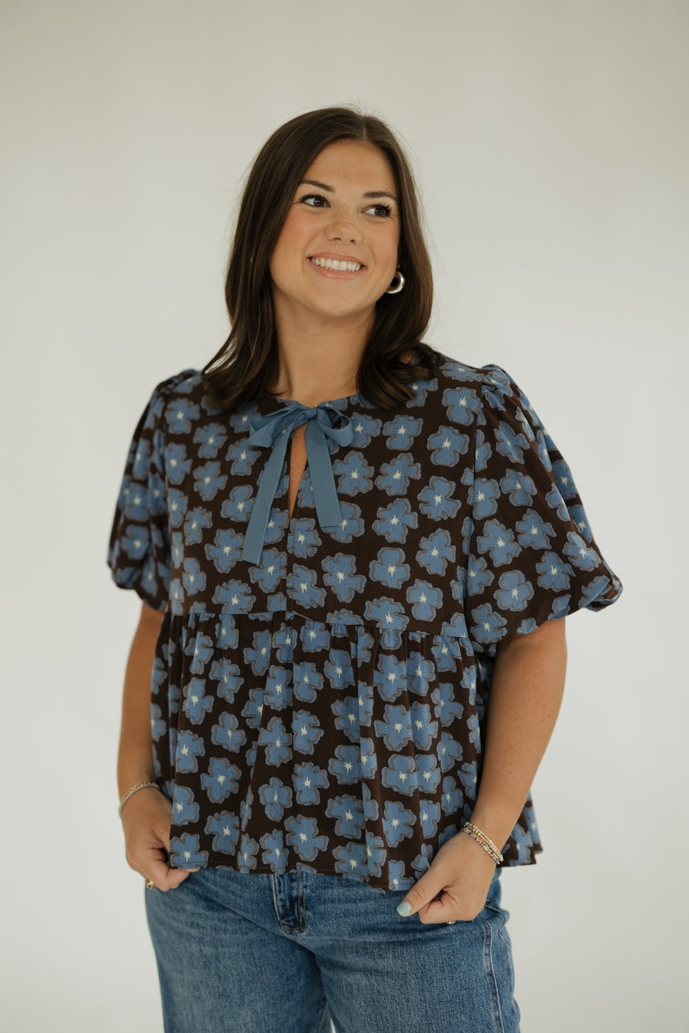 Maggie Brown Floral Peplum Top (S-2XL)