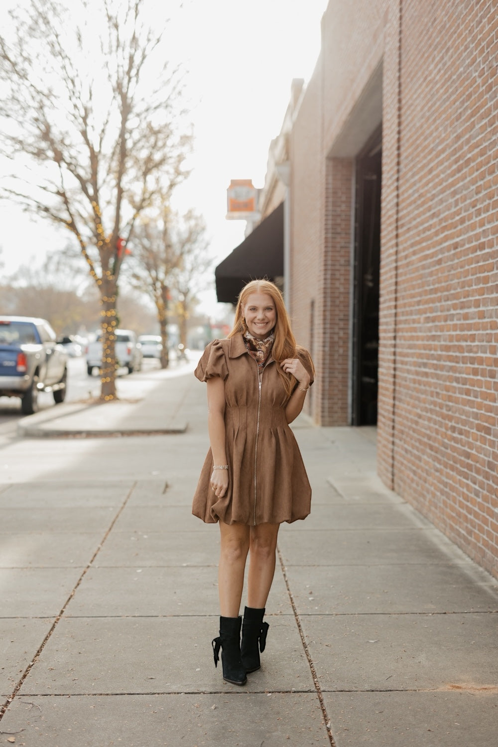 Stella Brown Suede Zip Front Dress