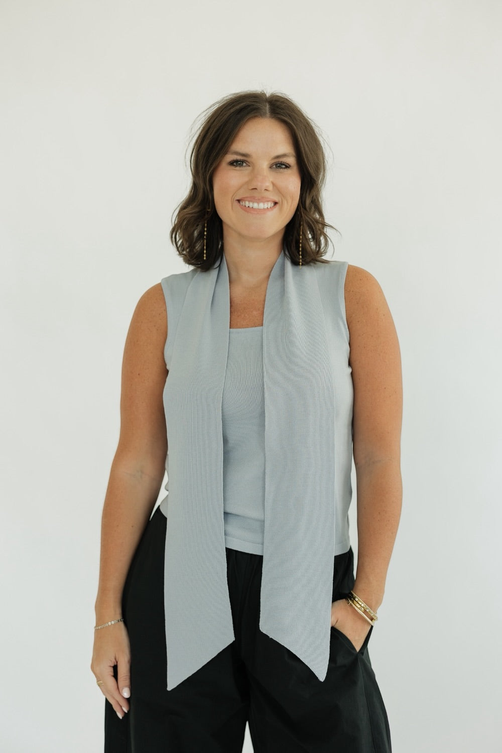 Sally Silver Blue Scarf Top