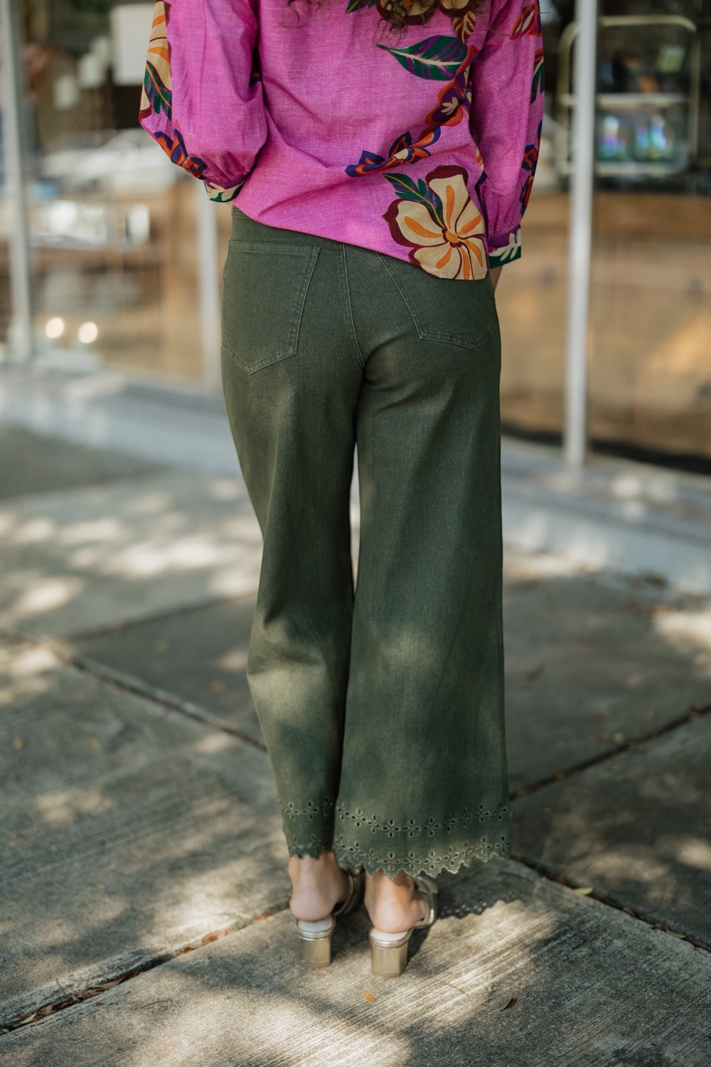 Olive Lace Trim Pants (S-2XL)