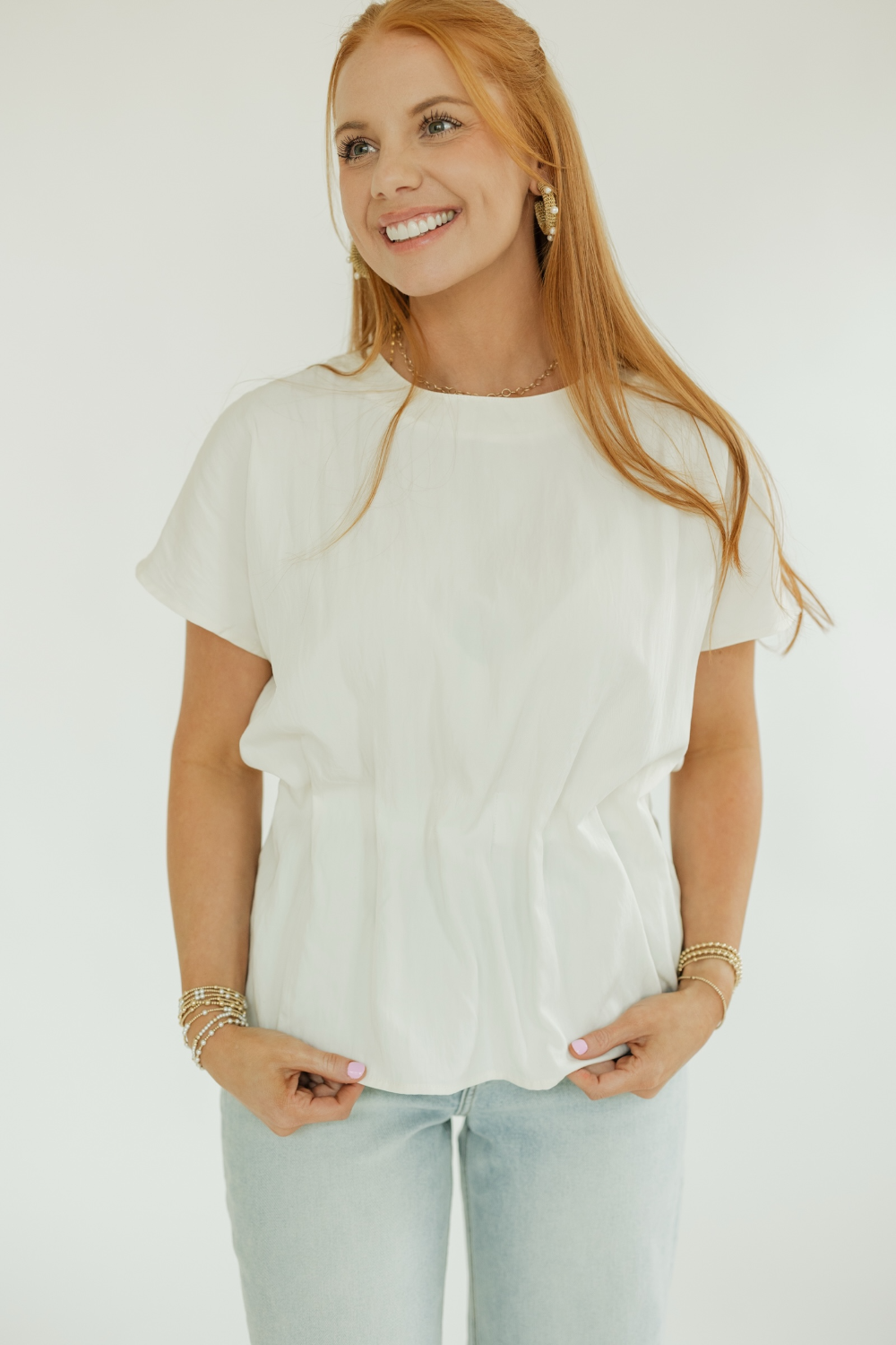 Sarah Cream Pleated Waist Top