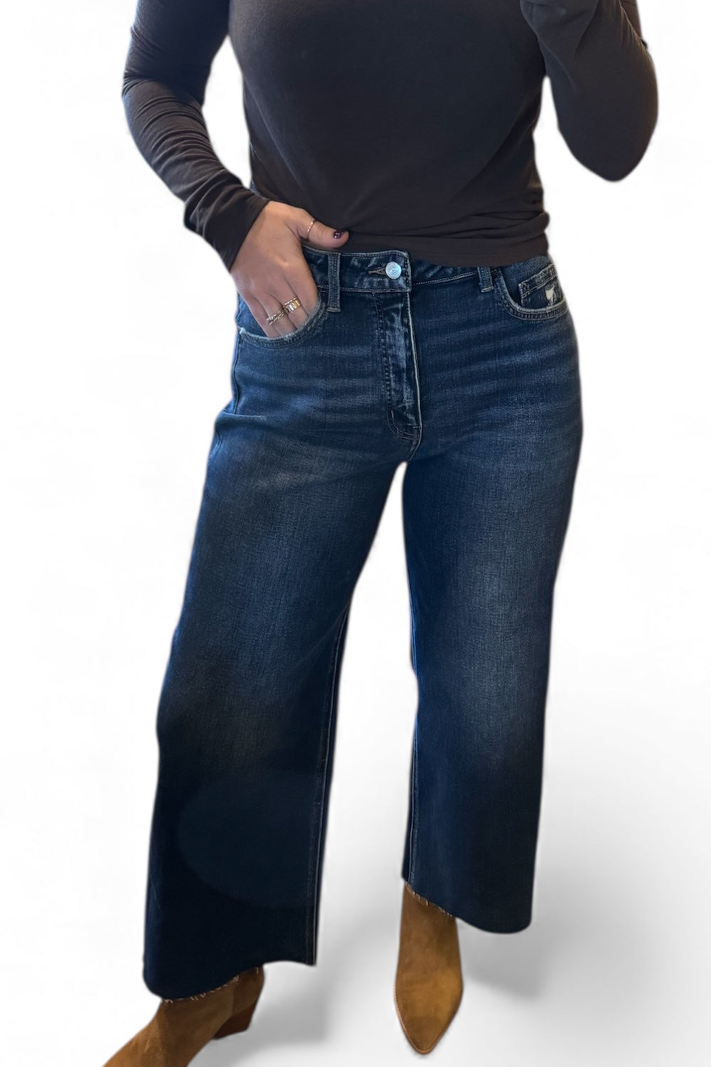 Super High Rise Dark Denim Wide Leg Crop (0-22)