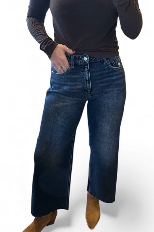 Super High Rise Dark Denim Wide Leg Crop (0-22)