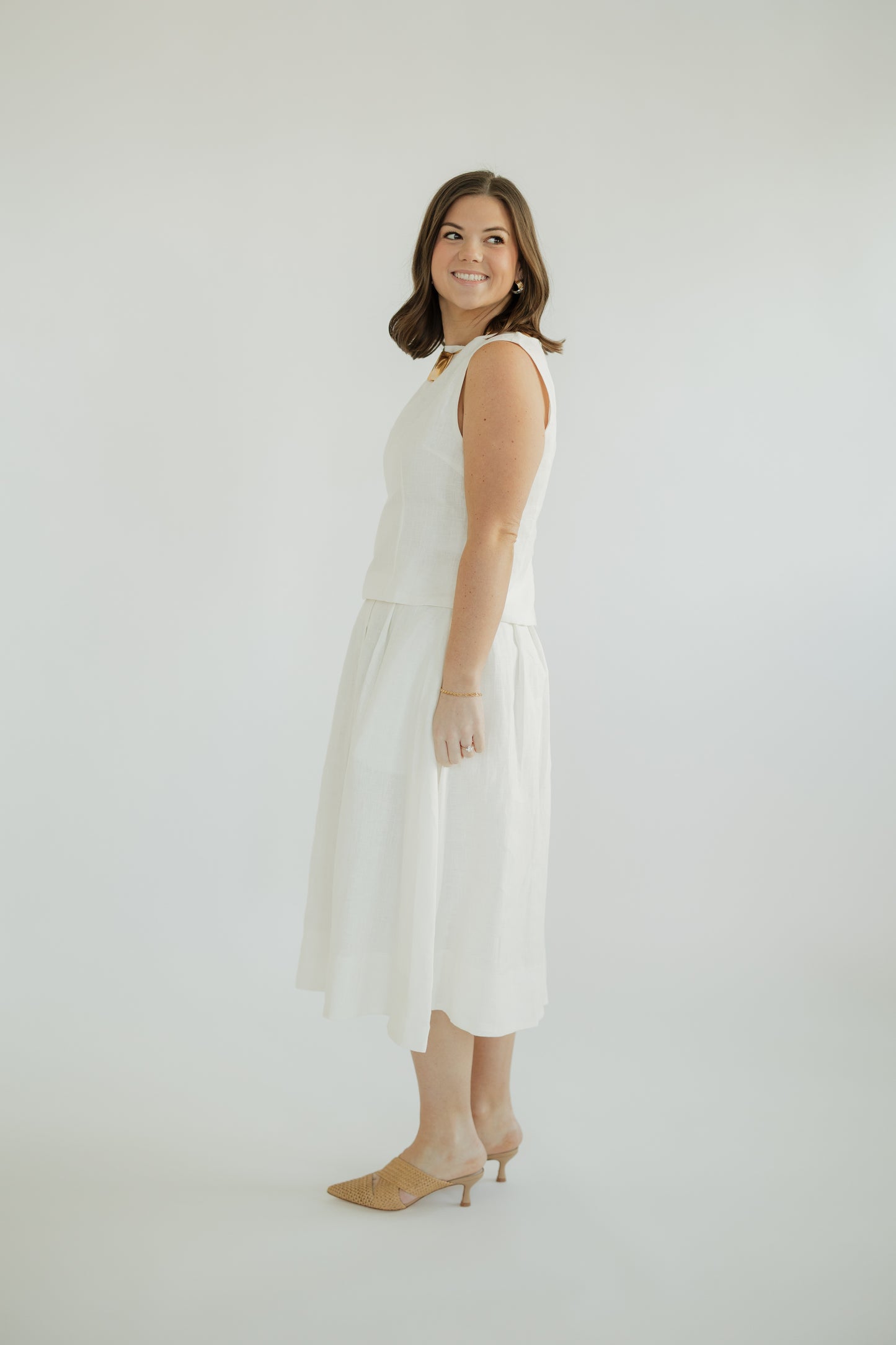 Josefina Off White Linen Sleeveless Top