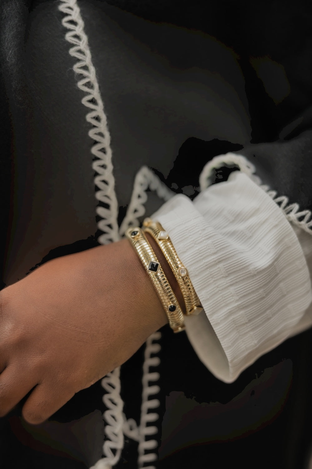 White/Gold Multi Shape Omega Cuff