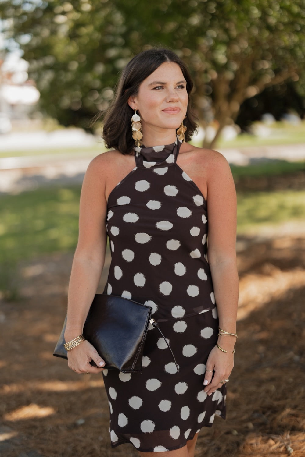 Grace Brown Polka Dot Halter Top