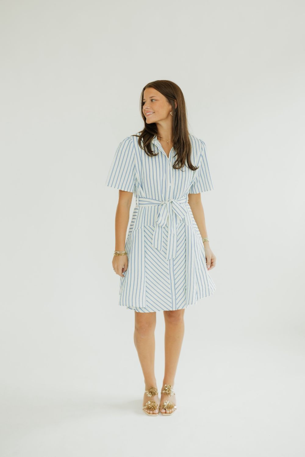 Barb Striped Button Down Mini Dress (S-2XL)