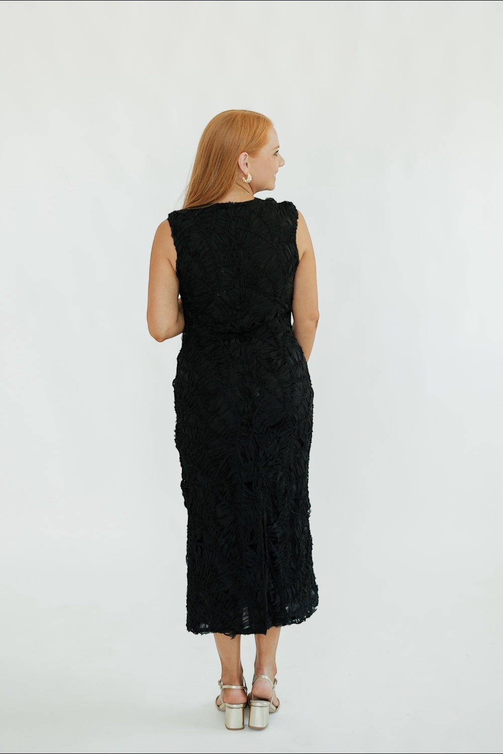 Cleo Black Textured Midi Dress