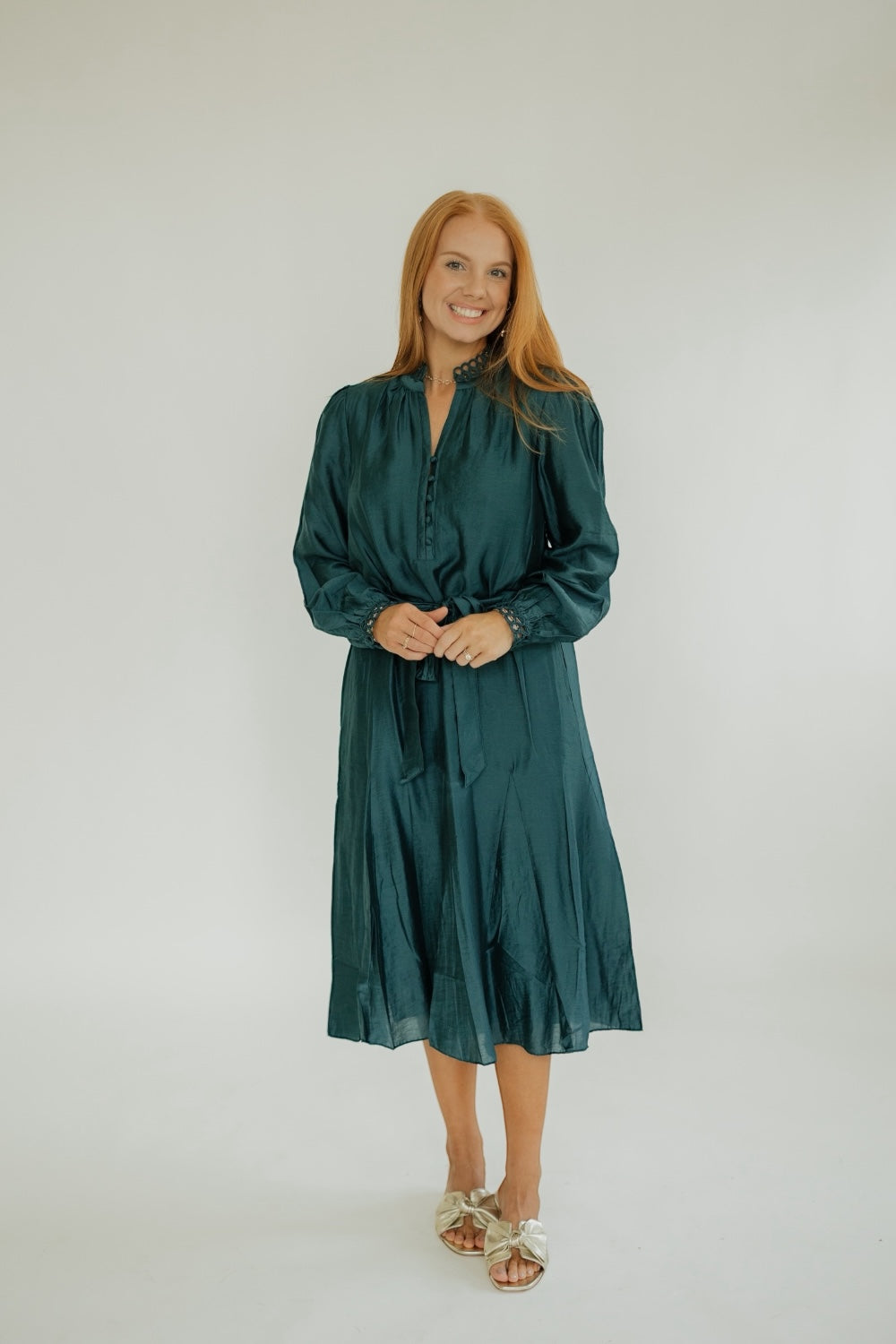 Talia Dark Teal Binding Detail Midi Dress