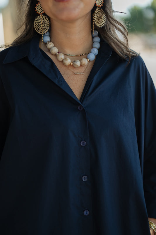 Blue/Beige Large Bead Necklace