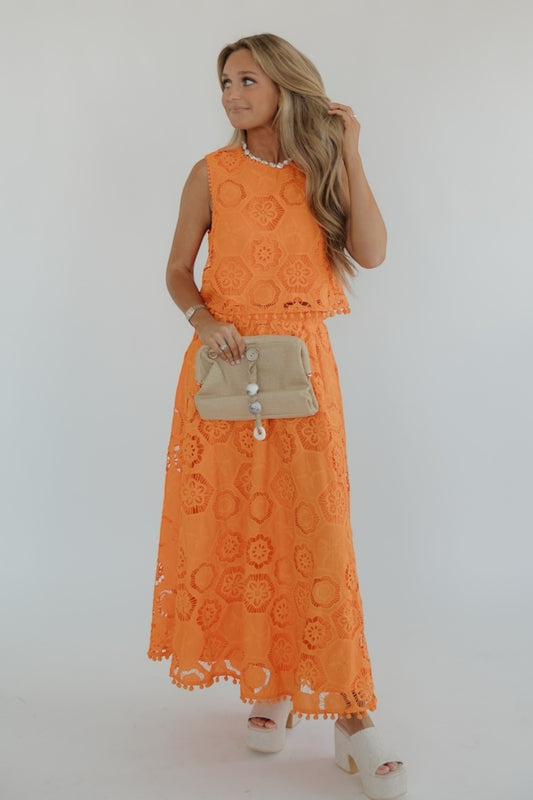 Orange Eyelet Maxi Skirt