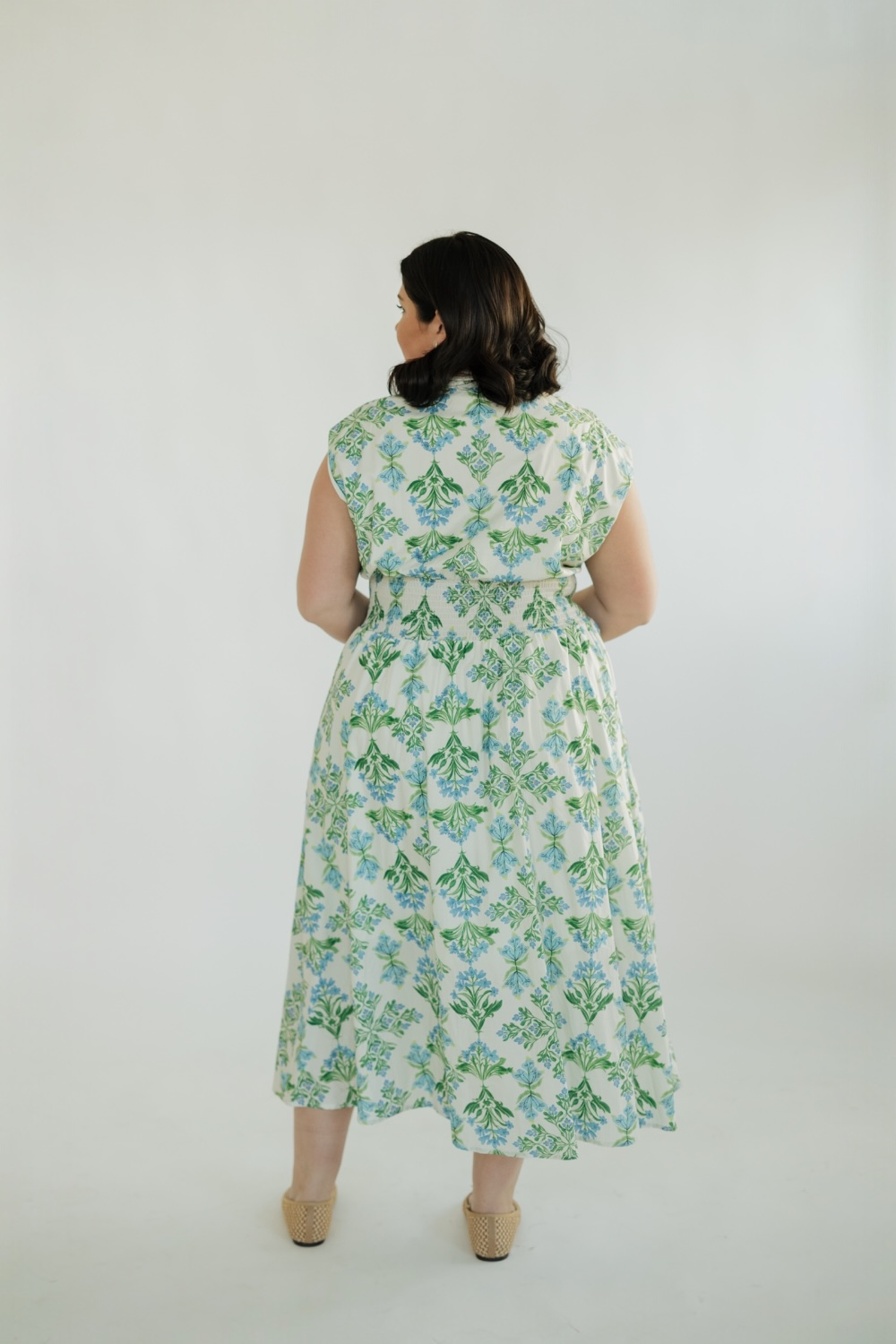 Stella Floral Zip Front Cinched Waist Midi Dress (S-2XL)