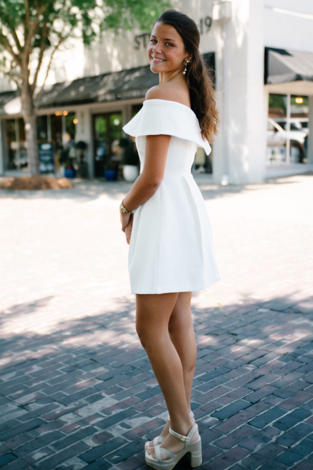 Erin Off The Shoulder White Mini Dress