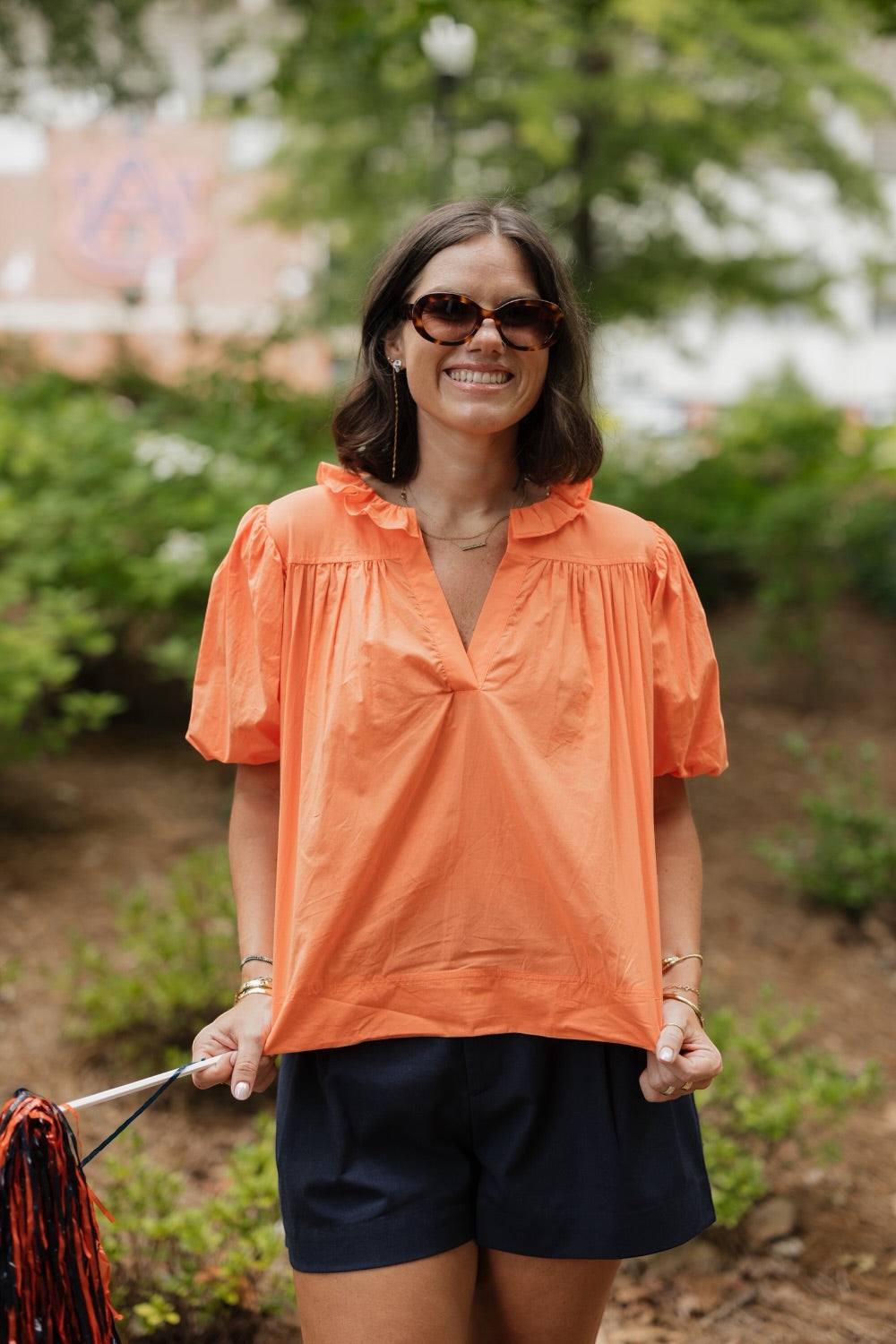 Patti Ruffled Neck Soft Orange Blouse