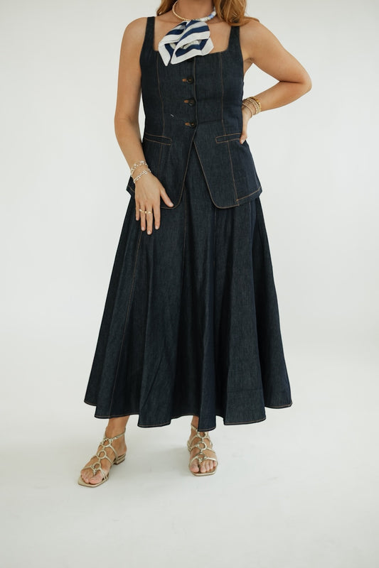 Logan Dark Denim Midi Skirt