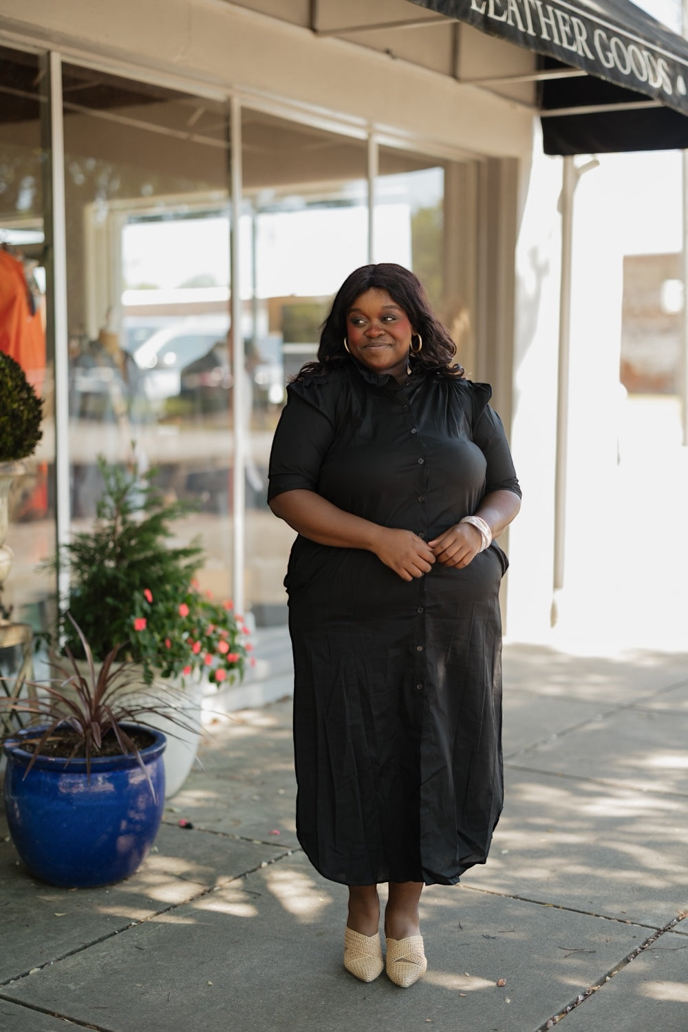 Nina Black Ruffle Collar Shirt Dress (S-3XL)