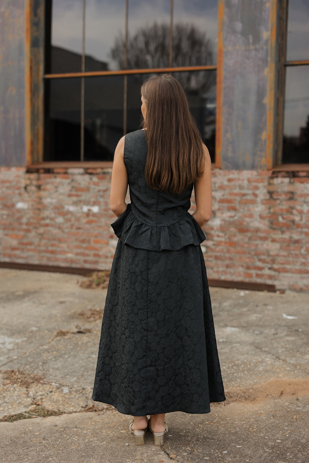 Bronte Black Brocade Midi Skirt