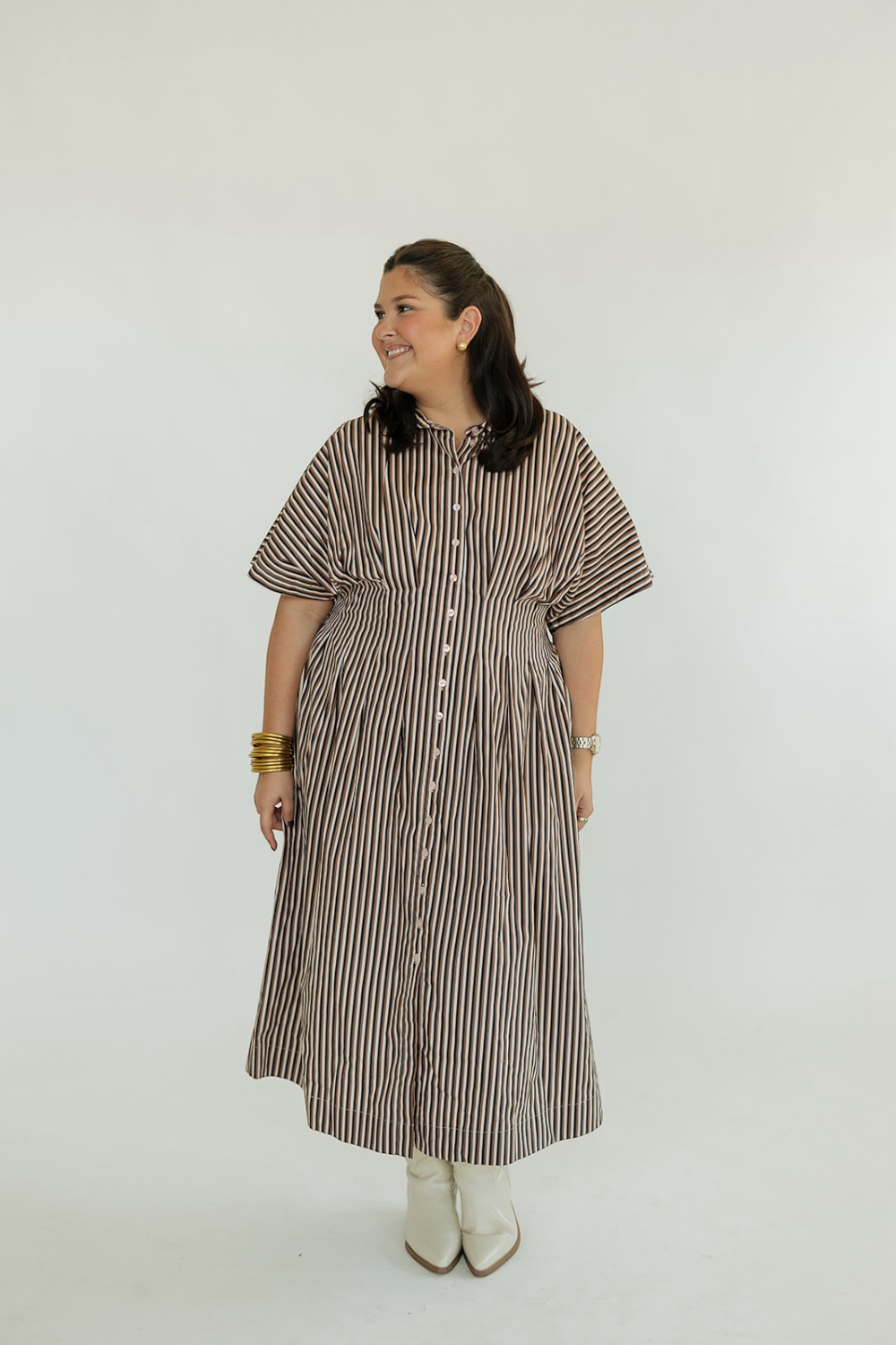 Wilderra Pleated Striped Midi Dress