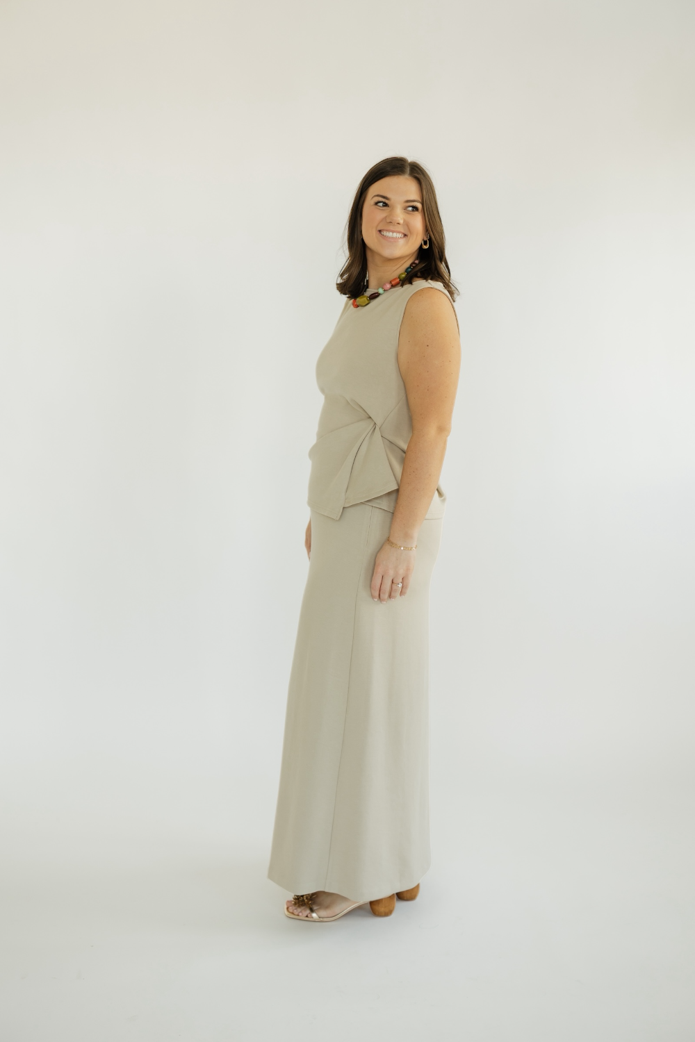 Reese Beige A Line Maxi Skirt