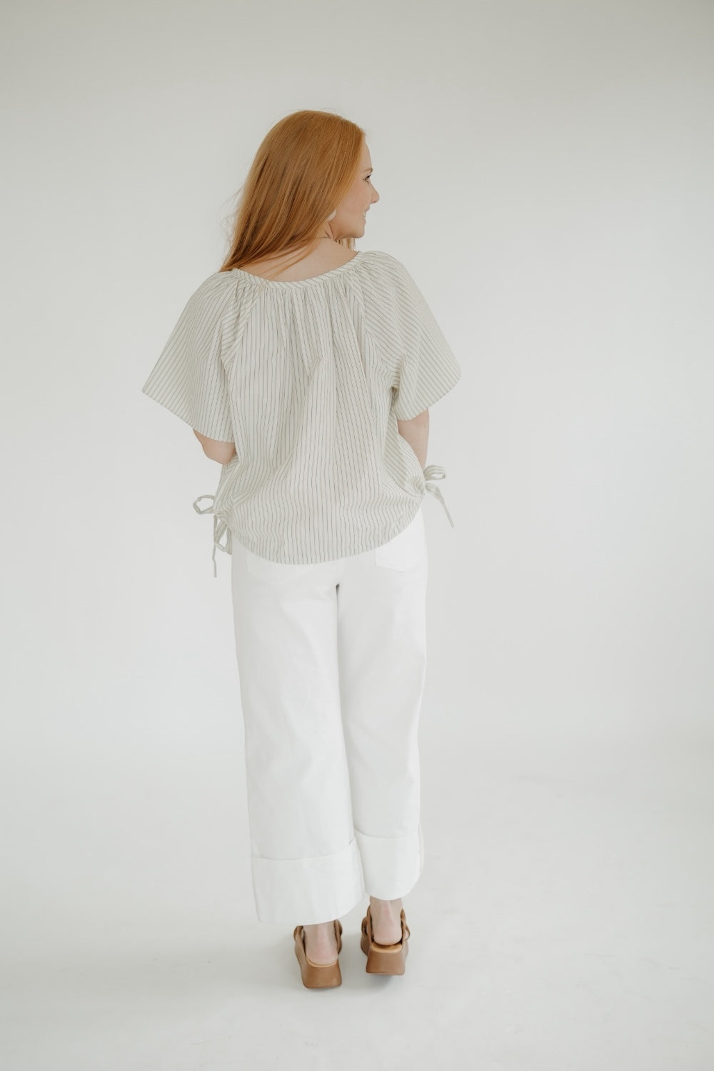 Striped Side Ribbon Tie Shirt