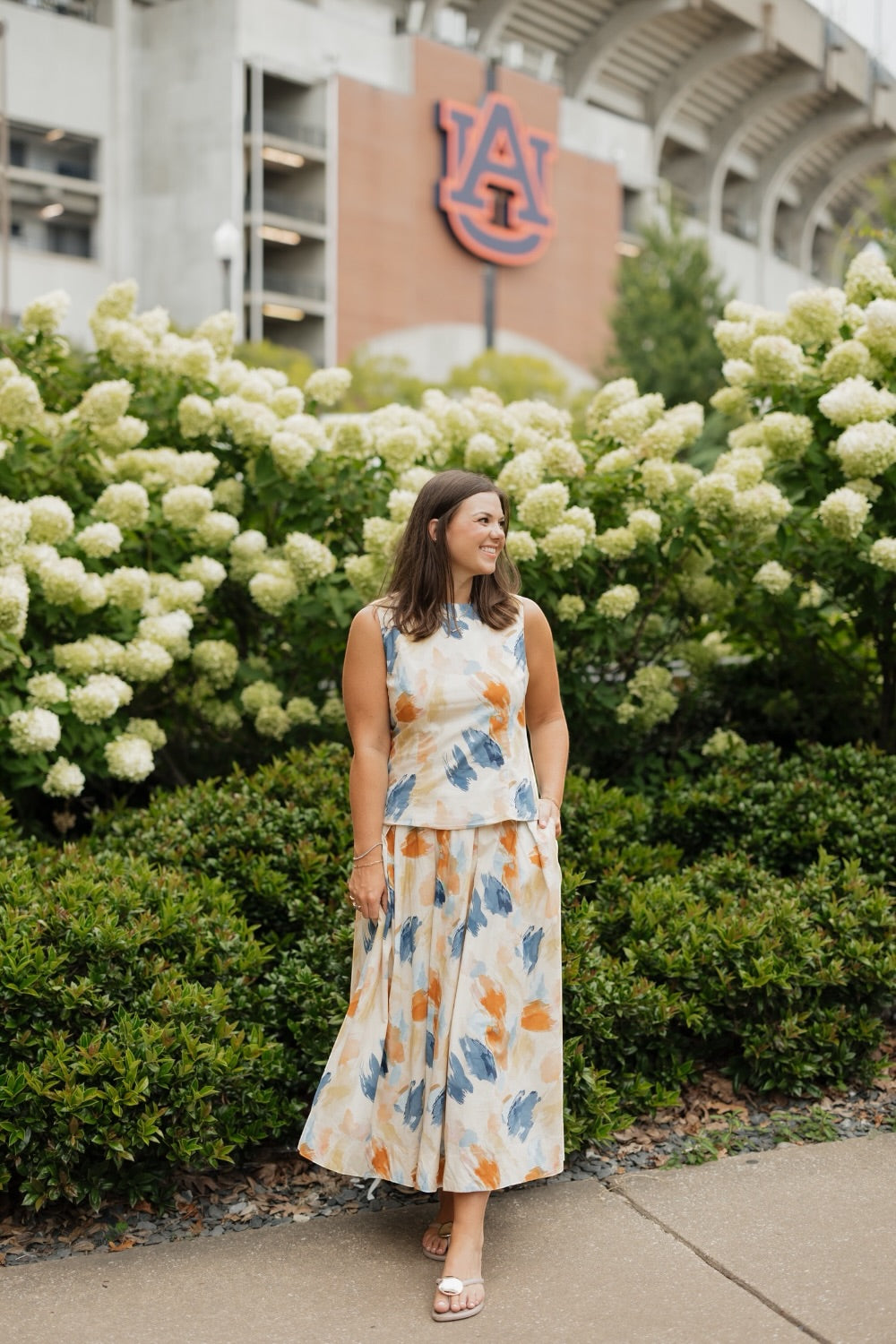 Sutton Navy/Orange Watercolor Print Top