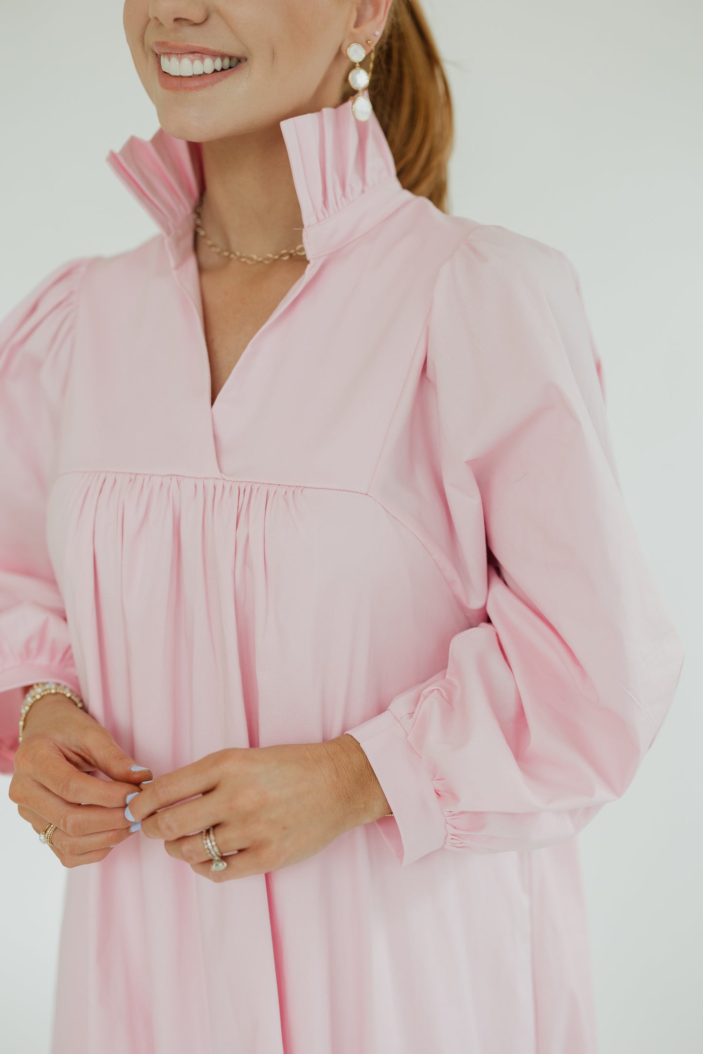 Layla Pink Ruffle Collar Midi Dress