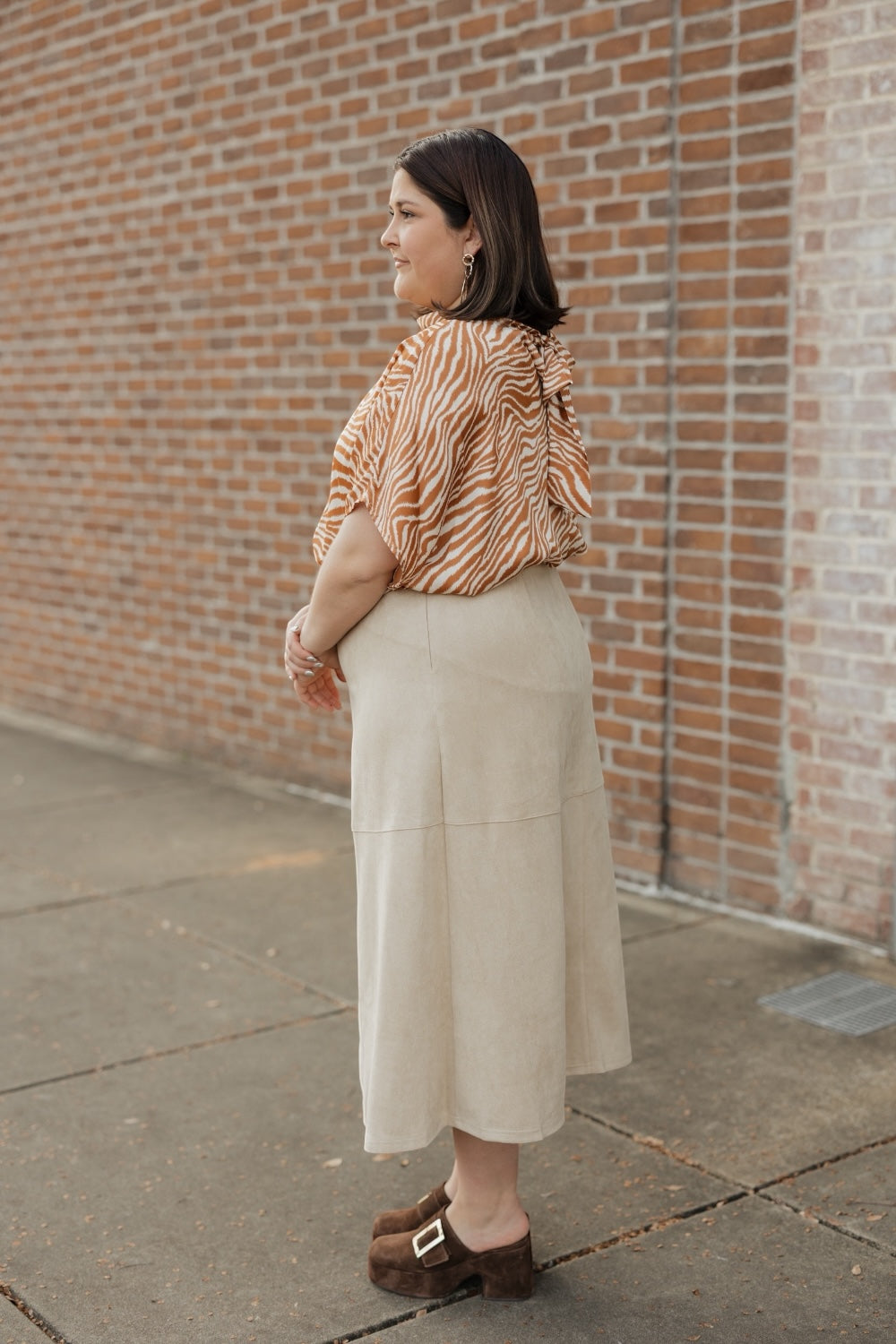 Natural Suede A-Line Midi Skirt (S-3XL)