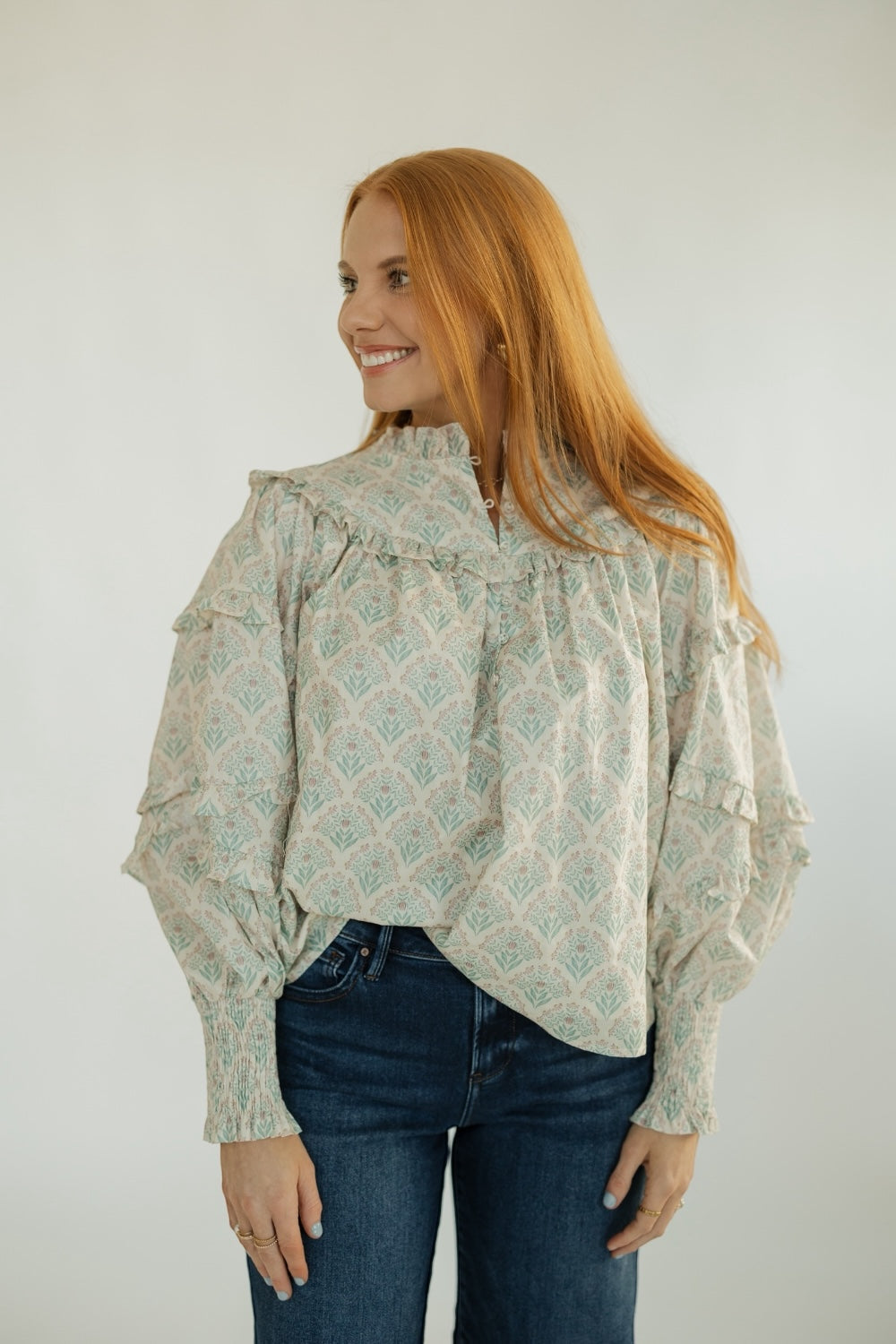 Sarah Ruffle Sleeve Printed Blouse