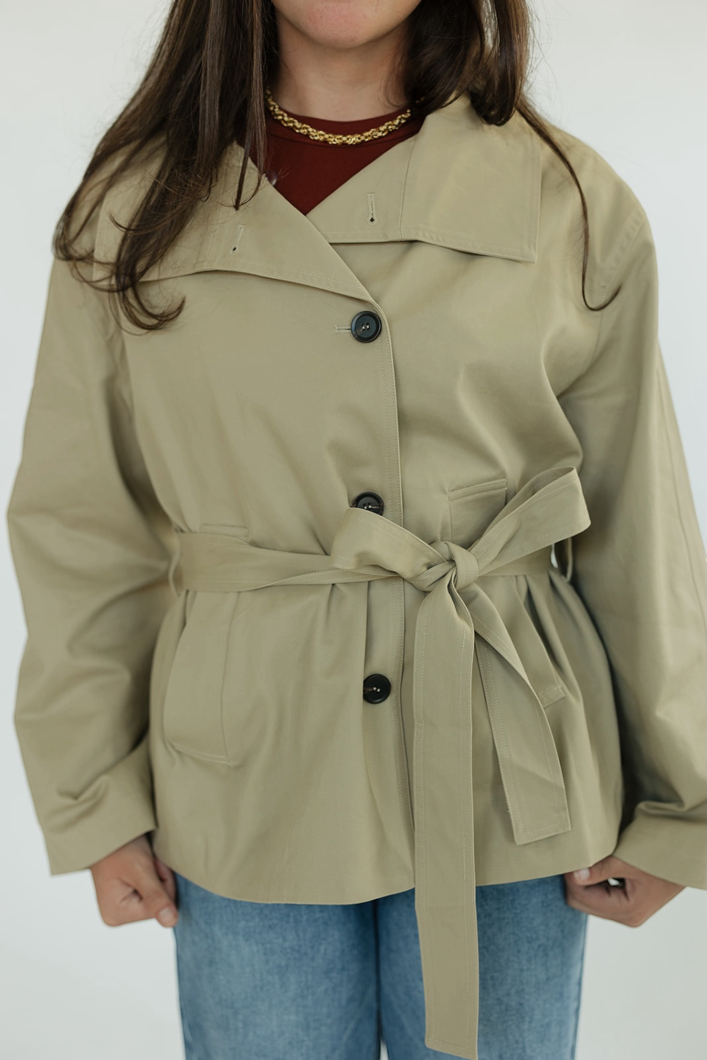 Vivienne Funnel Neck Khaki Jacket
