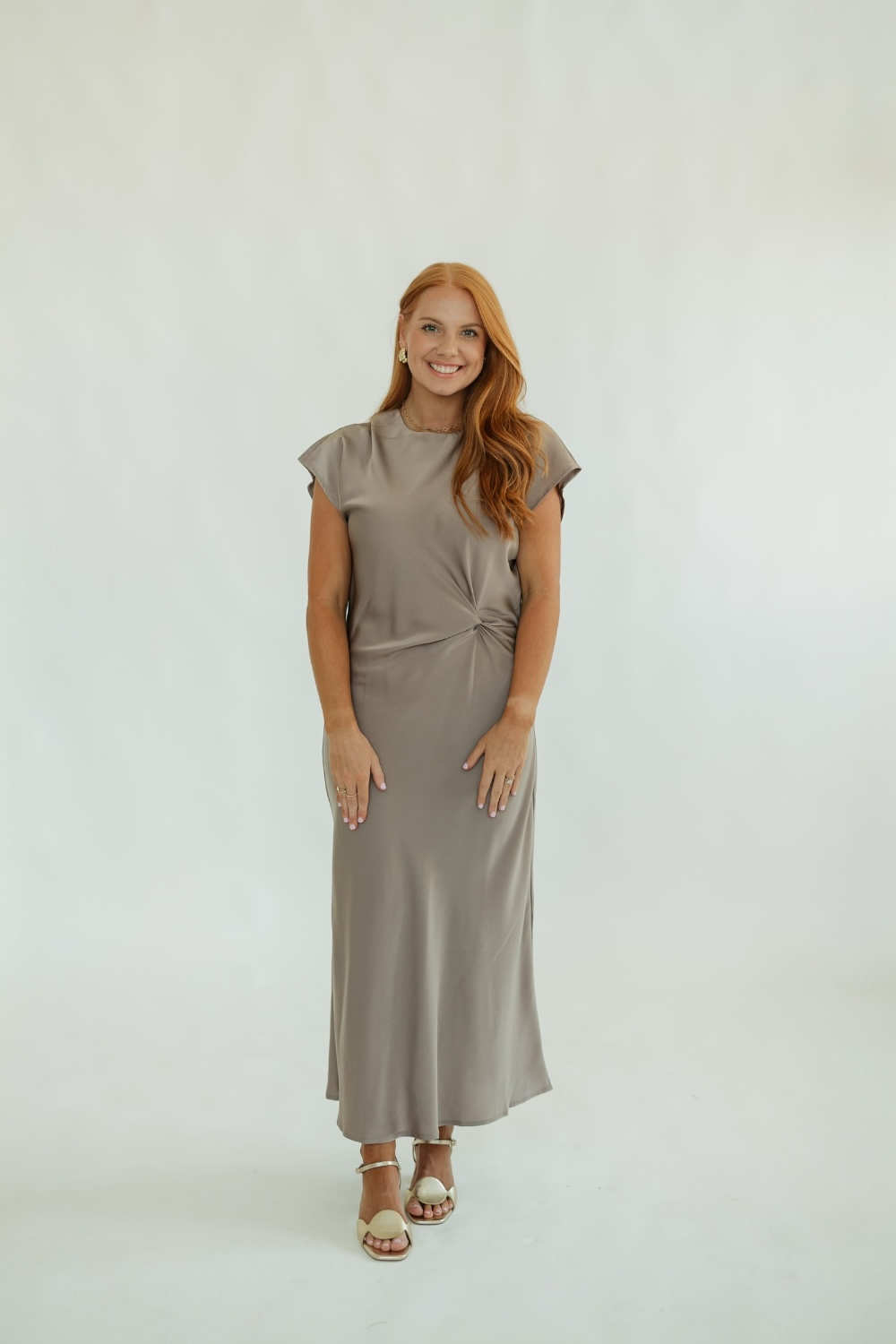 Dallis Satin Bias Cut Waist Midi Dress