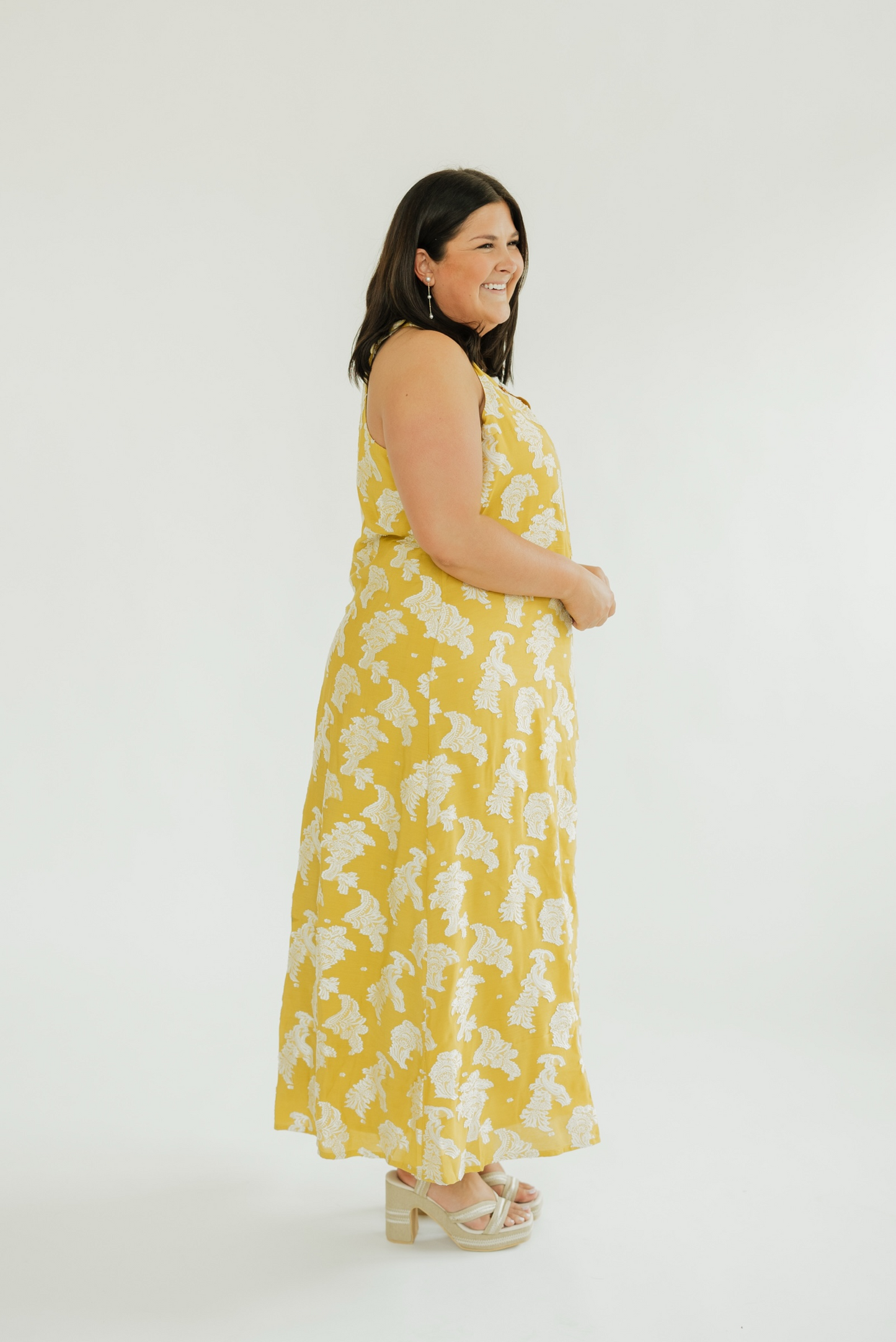 Andrea Mustard Applique Midi Dress (XS-XL)