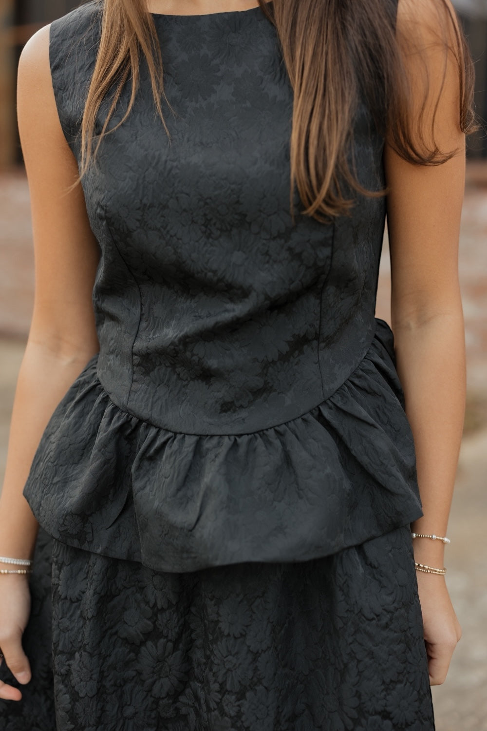 Birdie Black Brocade Short Sleeve Top