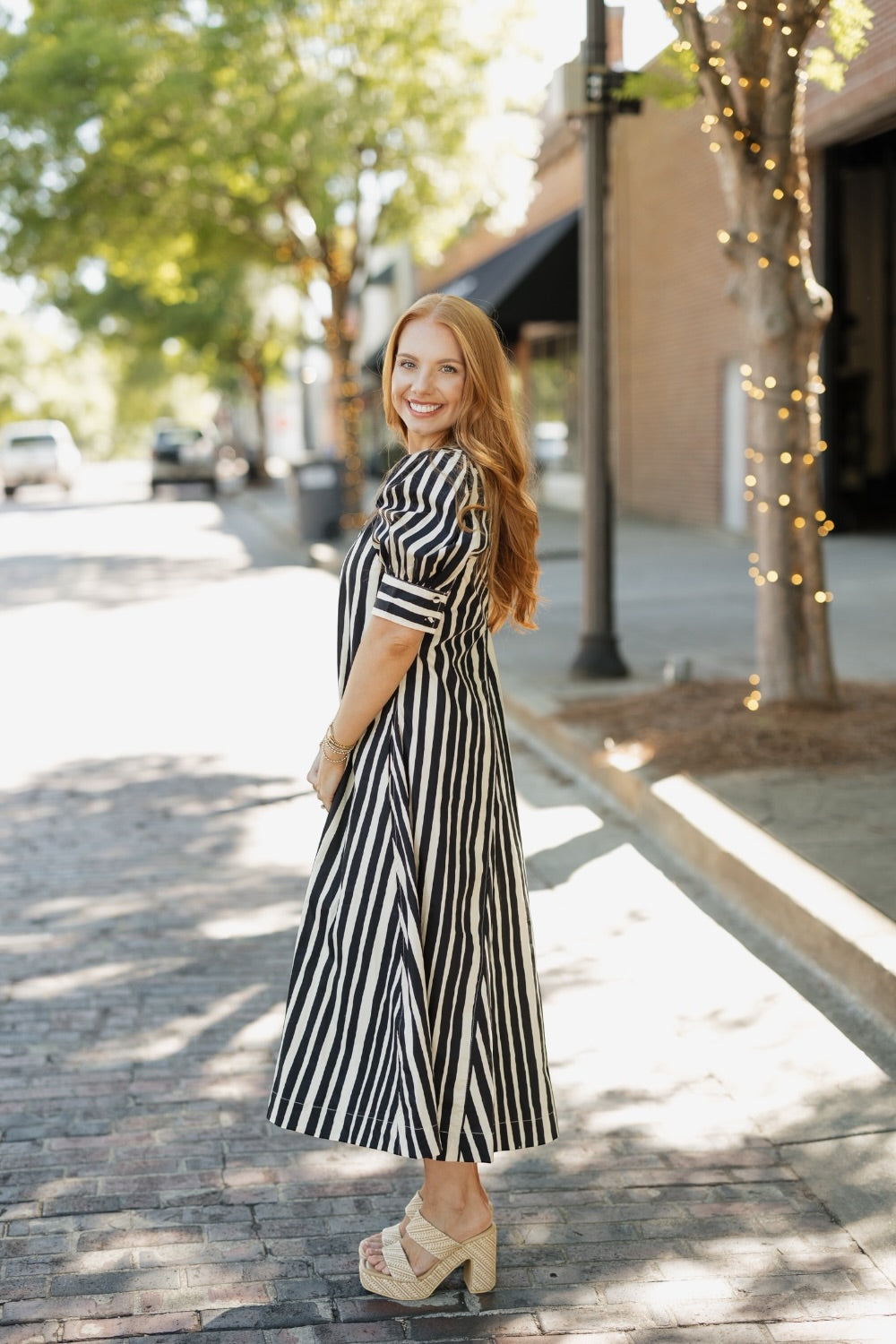 Colbi Black Striped Midi Dress