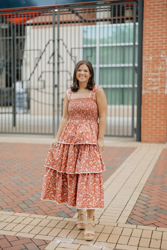 Aubrie Printed Tiered Midi Dress