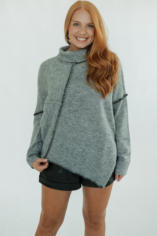 Heather Grey Asymmetrical Hem Sweater
