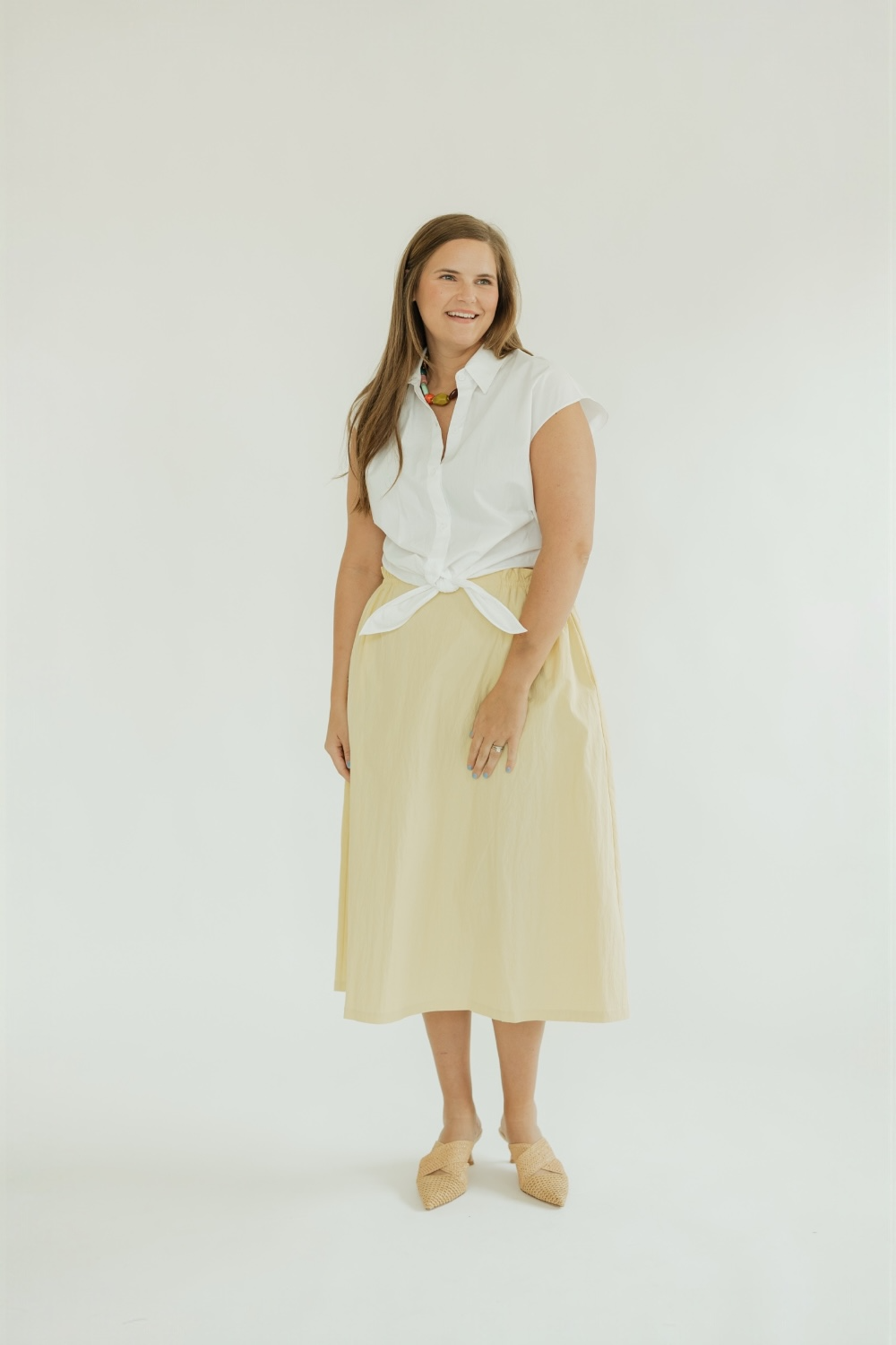 Madison Yellow Elastic Wasit Midi Skirt (XS-XL)
