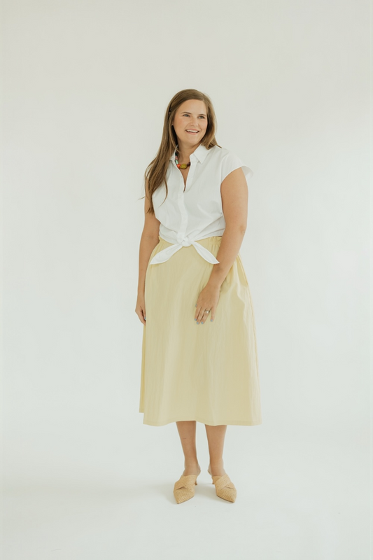 Madison Yellow Elastic Wasit Midi Skirt (XS-XL)