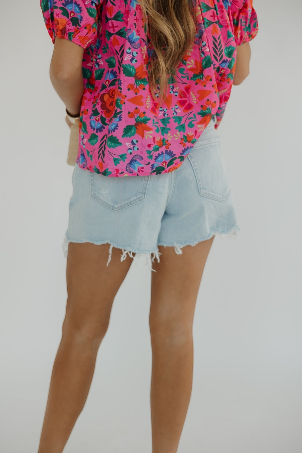 Tana High Rise Distressed Hem Denim Shorts