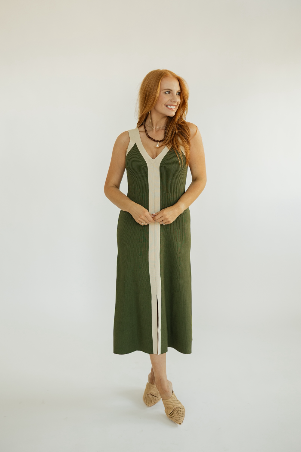 Analise Colorblock Olive Midi Dress